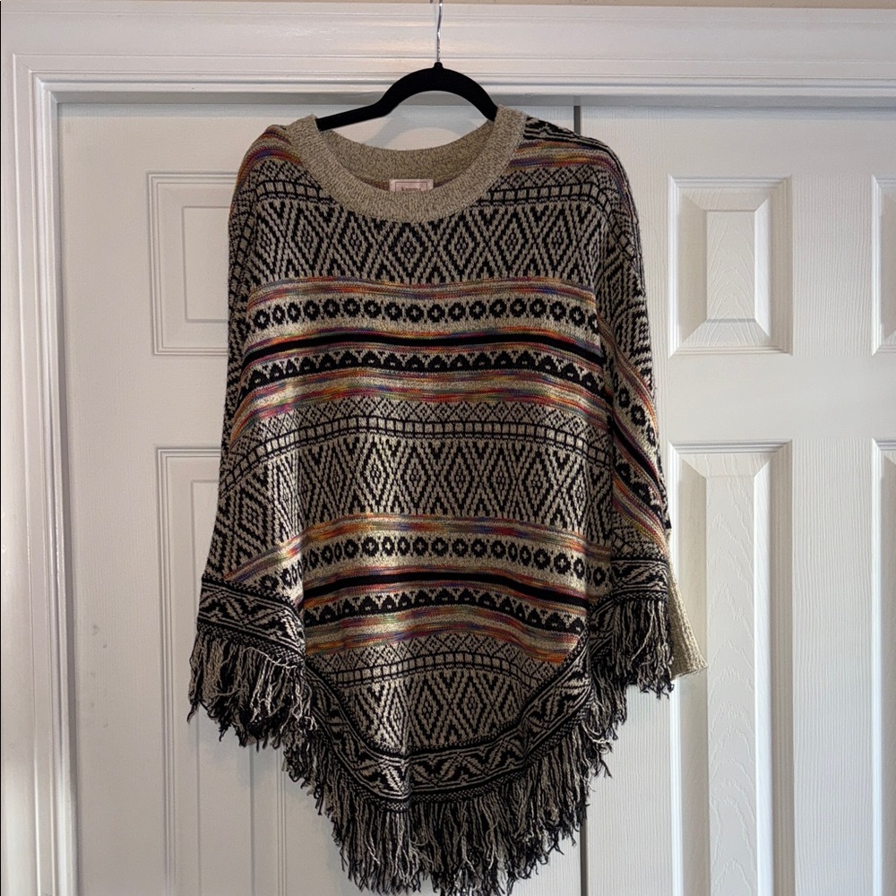 Kamana Poncho Style Multicolor Patterned Women's Sweater One Size